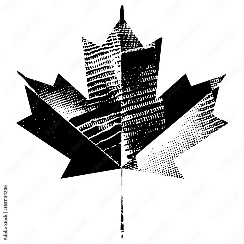 Poster vector maple leaf with halftone and solid sections.