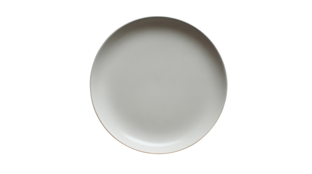 Ceramic plate, white isolate background, minimalistic design, suitable for various culinary presentations.