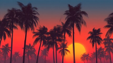 Silhouetted Palm Trees at Sunset: Tropical Paradise