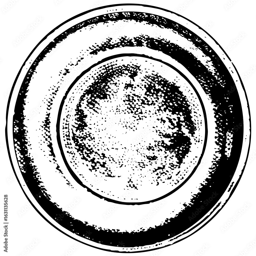 Poster vector distressed circular emblem with concentric rings and central texture.
