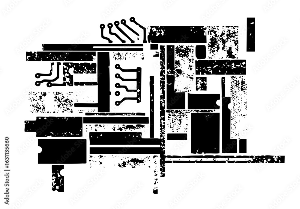 Poster vector abstract circuit board with geometric shapes.
