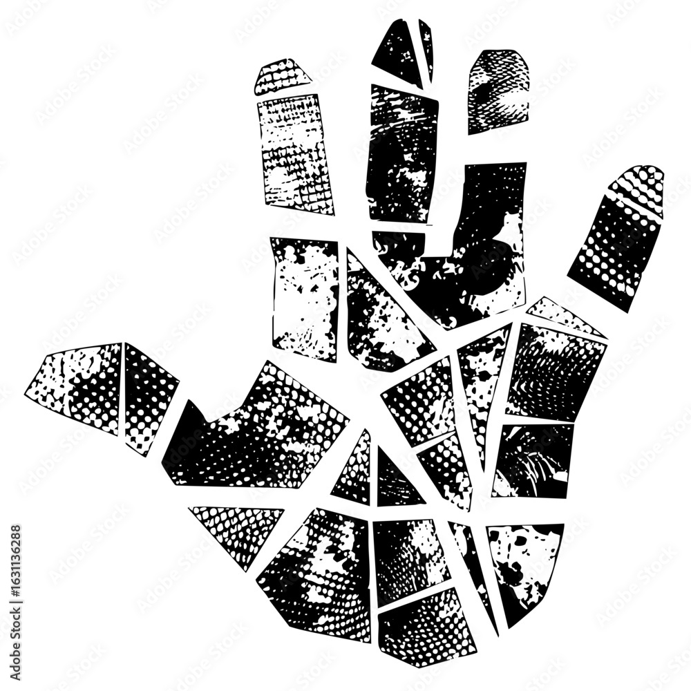 Poster vector abstract hand gesture with textured geometric shapes.