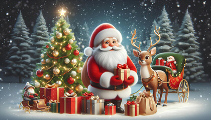 santa claus and reindeer