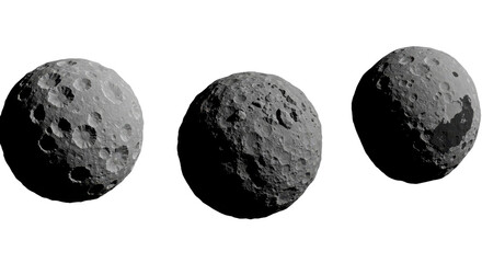 Three views of Vesta asteroid isolated PNG with Transparent Background