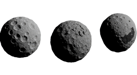 Three views of Vesta asteroid isolated PNG with Transparent Background