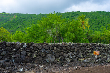 Ancient Stone Walls of the Sacred Hikiau Heiau at Kealakekua Bay, A historical Hawaiian Cultural...