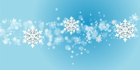 Magical heavy snow flakes backdrop. Snowstorm speck ice particles. Snowfall sky white teal blue wallpaper. Rime snowflakes vector. Snow hurricane landscape.