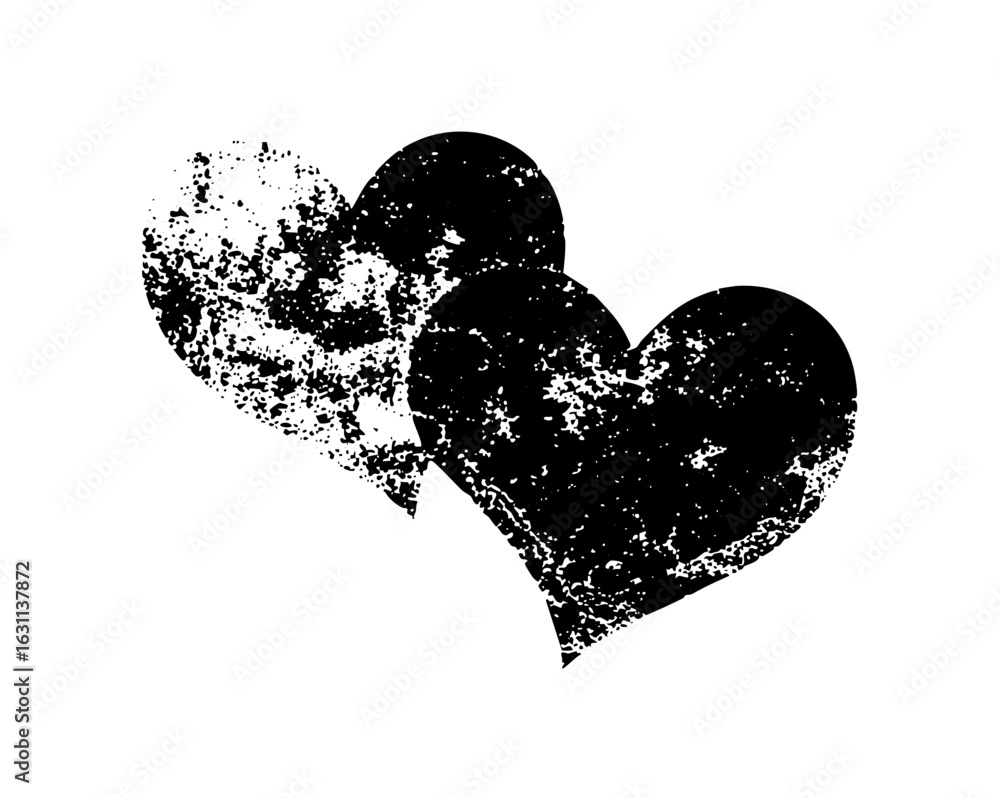 Poster vector intersecting distressed hearts conveys broken connection.