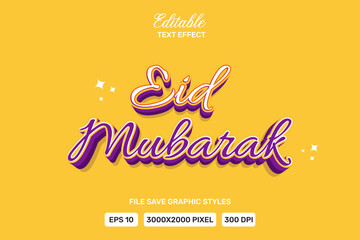 Editable text effect Eid Mubarak 3d Cartoon template style premium vector
