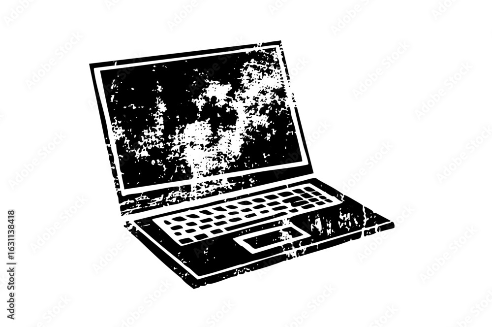 Poster vector distressed laptop with textured screen and keyboard.