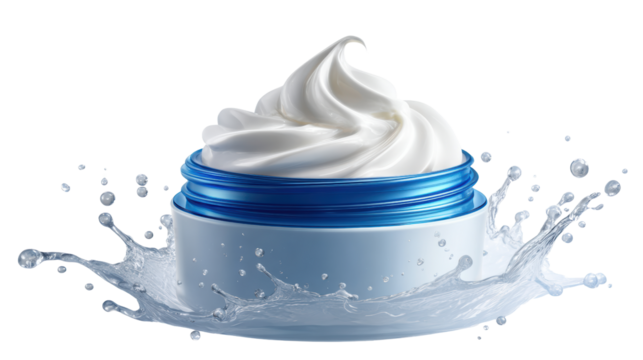 Moisturizing cream with splash, white isolated background.