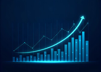 Glowing blue arrow chart shows upward trend and growth