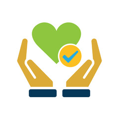 Obraz premium Wishlist icon. E-commerce and social media. Heart symbol with a check mark in hand. market, sale, buy. flat design style.