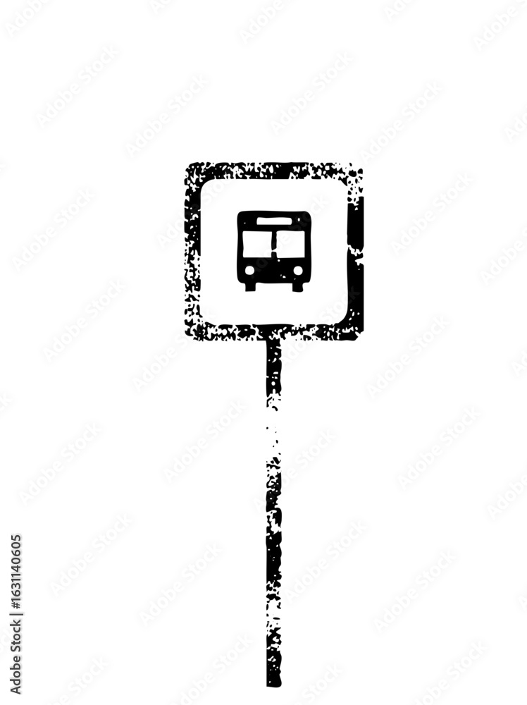 Poster vector minimalist bus stop sign with a simple bus .