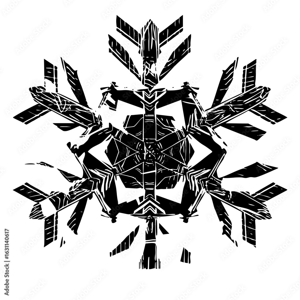 Poster vector abstract geometric snowflake with sharp vector elements.