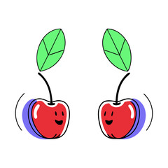 cherries with leaves two red apple vector