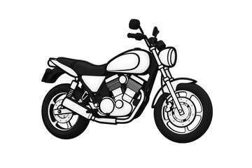 Obraz premium Black and white line art illustration of a classic motorcycle, isolated on white background for automotive, vintage, and transportation themes