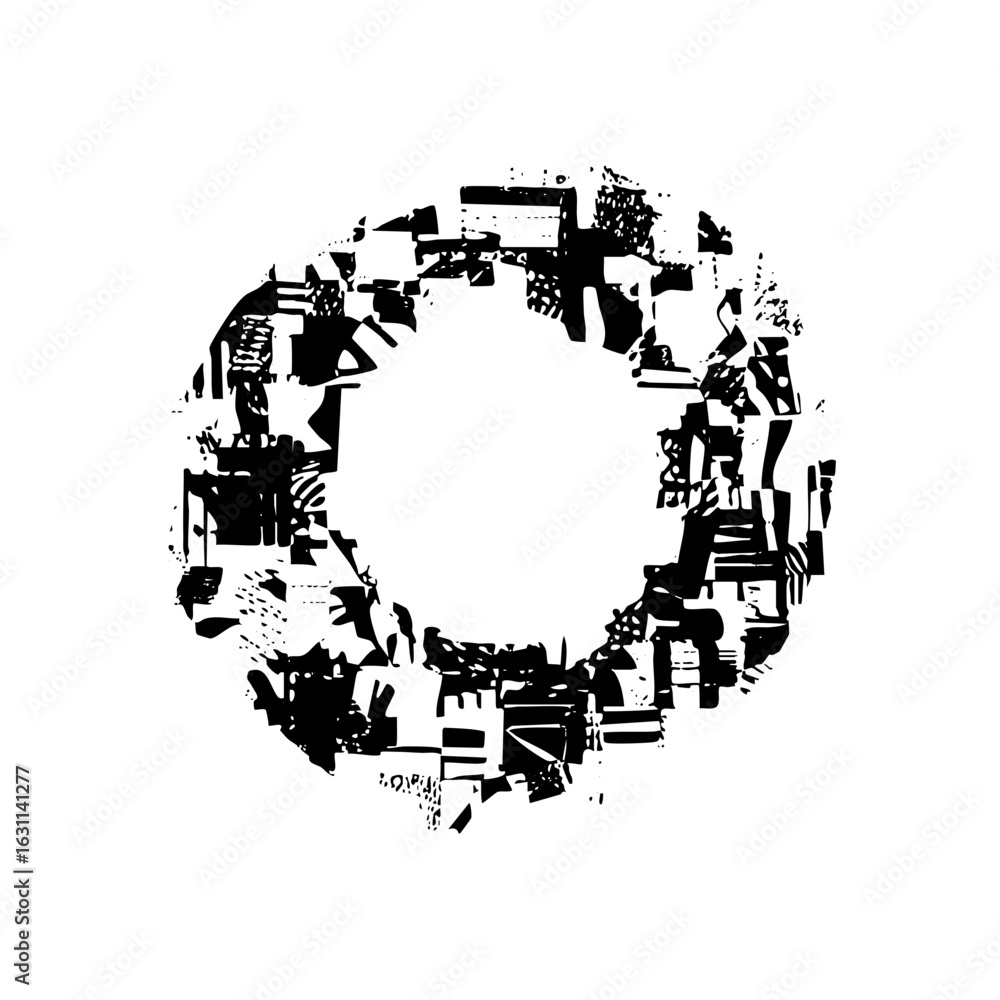Poster vector abstract fragmented circle with rough edges.