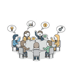 Business Team Meeting Around Round Table Discussing Strategy Ideas Finance and Innovation