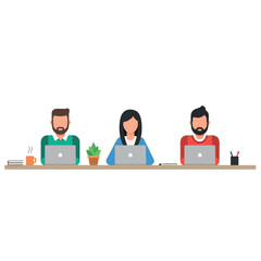 Diverse Team Collaborating on Laptops at Modern Office Desk Illustration