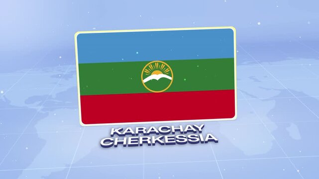 Karachay Cherkessia National Flag Animated 3D Render with Futuristic Blue Background