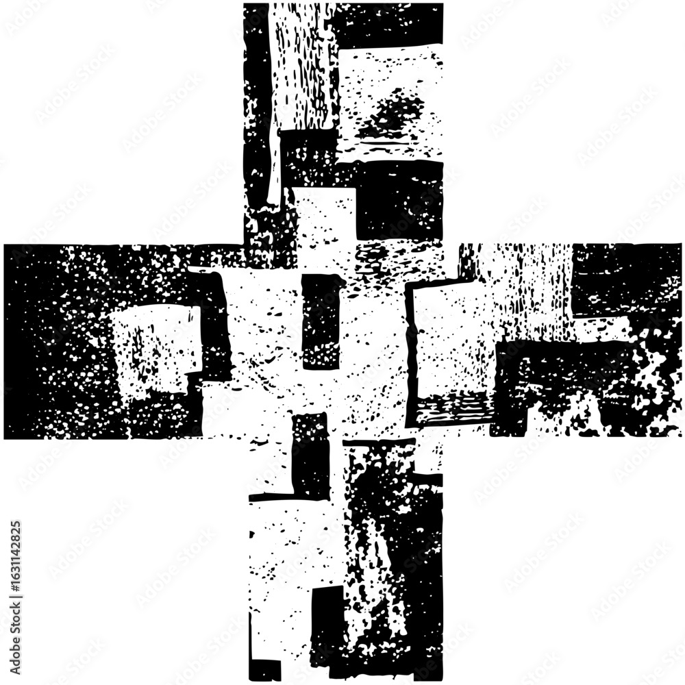 Poster vector abstract cross with distressed block elements.