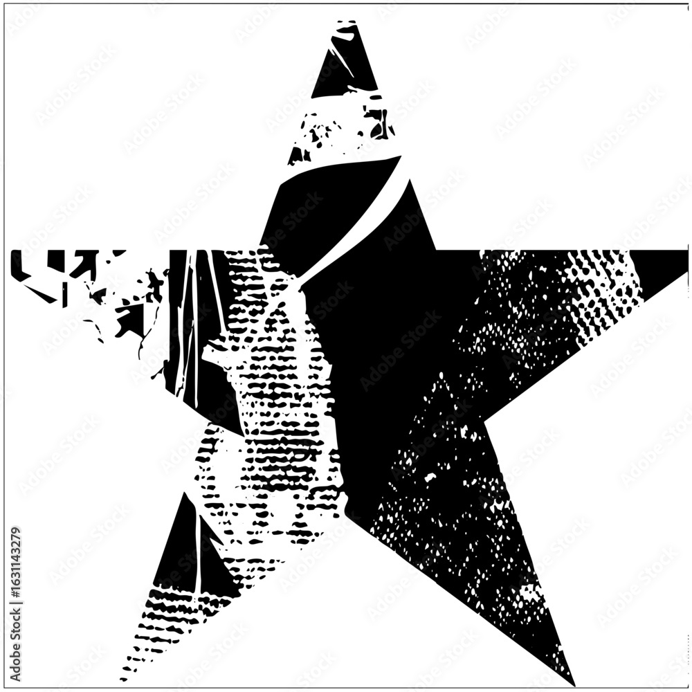 Poster vector distressed star with textured points and overlapping shapes.