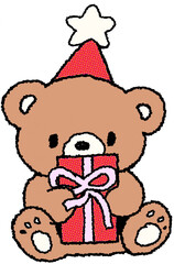 선물 들고 있는 크리스마스 곰돌이 손그림