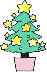 별 장식 크리스마스 트리 손그림 일러스트