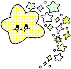 반짝이는 별과 작은 별들이 흩날리는 귀여운 일러스트