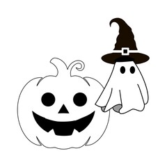 Halloween Pumpkin and Ghost Illustration