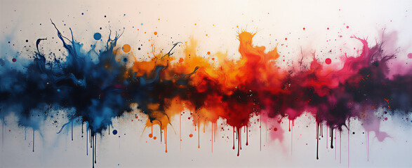 Fototapeta premium Abstract canvas with dramatic ink drop splashes overlapping in mid-air, creating a fluid and dynamic composition. Artistic lighting setup includes dramatic directional lighting from a single overhead 