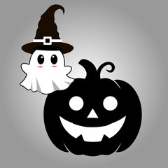 Halloween Pumpkin and Ghost Illustration