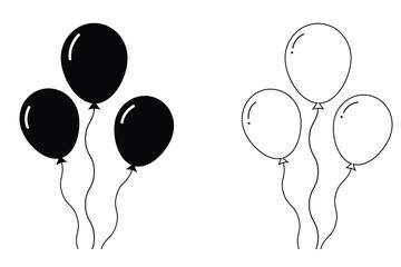 Balloon icon set illustration, Bunch of balloons for birthday and party. Flying ballon with rope outline style . Balloons in flat style isolated set on white background. Vector illustration. © Pulak
