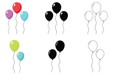 Balloon icon set illustration, Bunch of balloons for birthday and party. Flying ballon with rope vector sign. Balloons in flat style isolated set on white background. Vector illustration. © Pulak