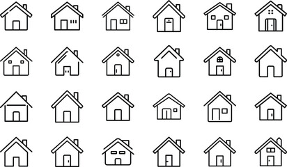 Collection of simple outline house icons for real estate and architecture concepts