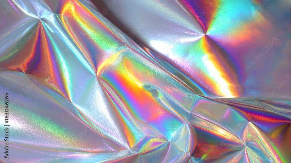 Poster a bright, shiny surface displays a mesmerizing array of colors and textures. the interplay of light 