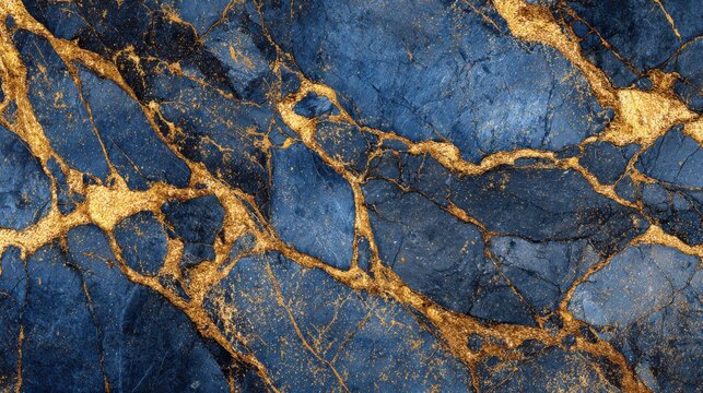 A striking natural stone surface showcases deep blue lapis lazuli with vibrant gold veins. The unique patterns create an elegant and luxurious appearance, perfect for interior design.