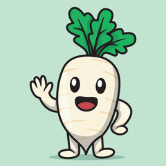 Cartoon Radish Waving Hello Illustration
