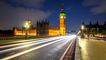 Obraz premium London Night Big Ben with Traffic Lights.