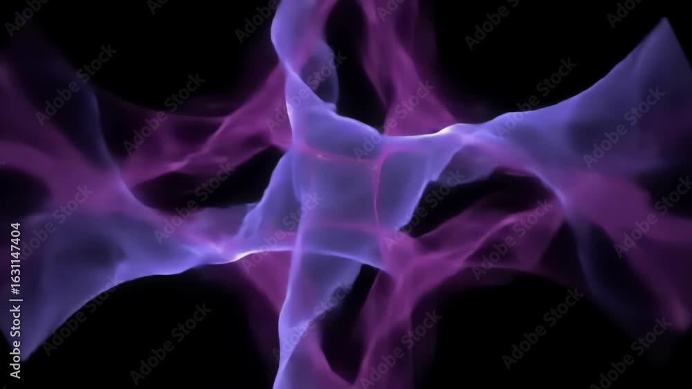 Poster abstract design with wavy, flowing lines in shades of light purple, and violet on a black background
