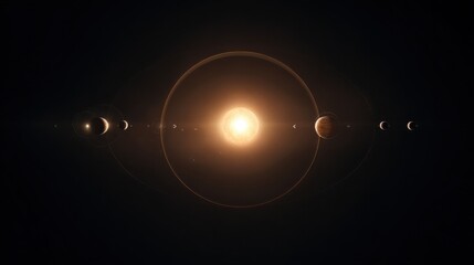 Star surrounded by five glowing planetary orbits highlighting habitable zones.