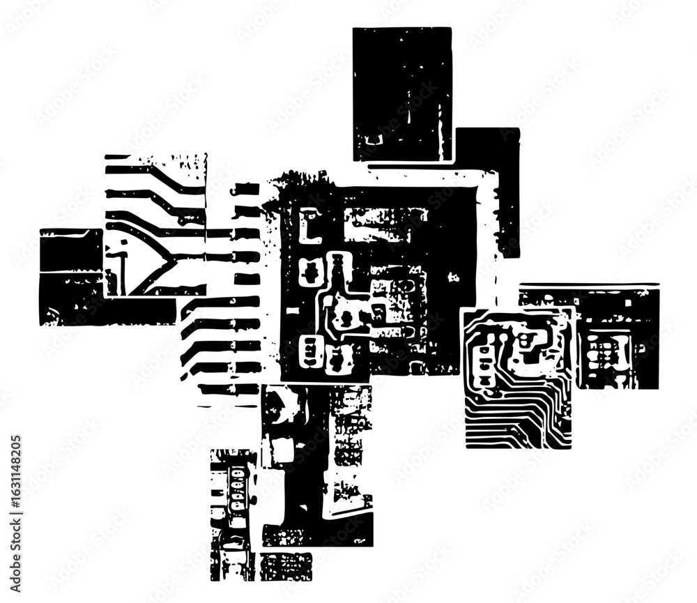 Poster vector abstract circuit board with geometric components.