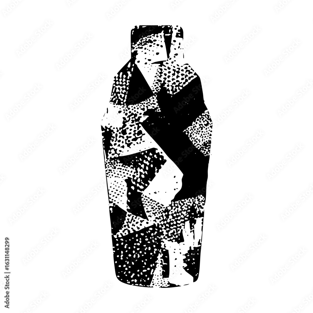 Poster vector abstract patterned flask in monochrome.