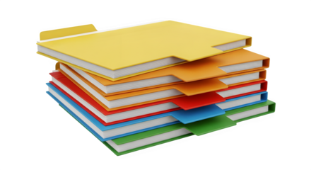 Organized vibrant stack of colorful document folders ready for efficient record keeping and business project management, conveying order and accessibility