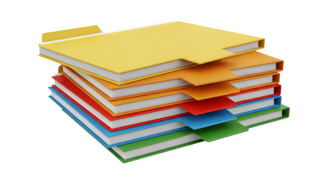 Organized vibrant stack of colorful document folders ready for efficient record keeping and business project management, conveying order and accessibility