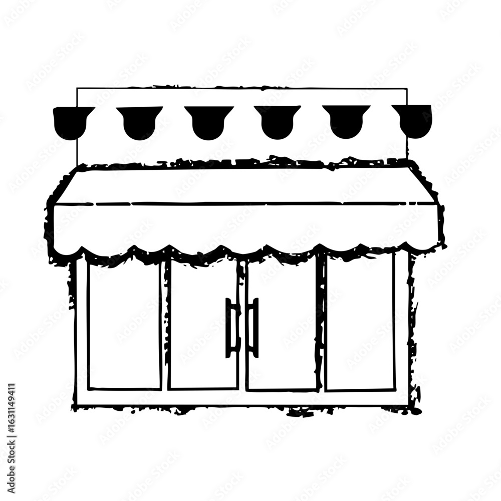 Poster vector storefront with awning and string lights .