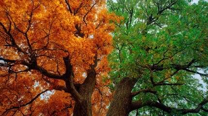 Autumnal Transition: A Majestic Tree's Embrace of Change