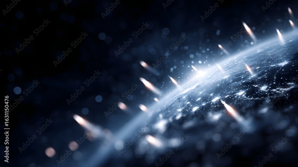 Aufkleber futuristic global trade network with dynamic rocket icons symbolizing growth and change