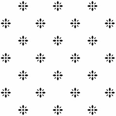 Seamless floral pattern with minimalist black rhombus petals forming geometric flowers on white background. Ideal for packaging, textiles, wallpapers, backgrounds, and modern decorative design project